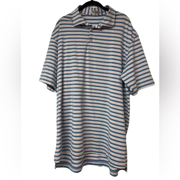 NWOT Peter Millar Polo short Sleeved Shirt Blue Stripe Size XL golf, designer - Picture 1 of 7